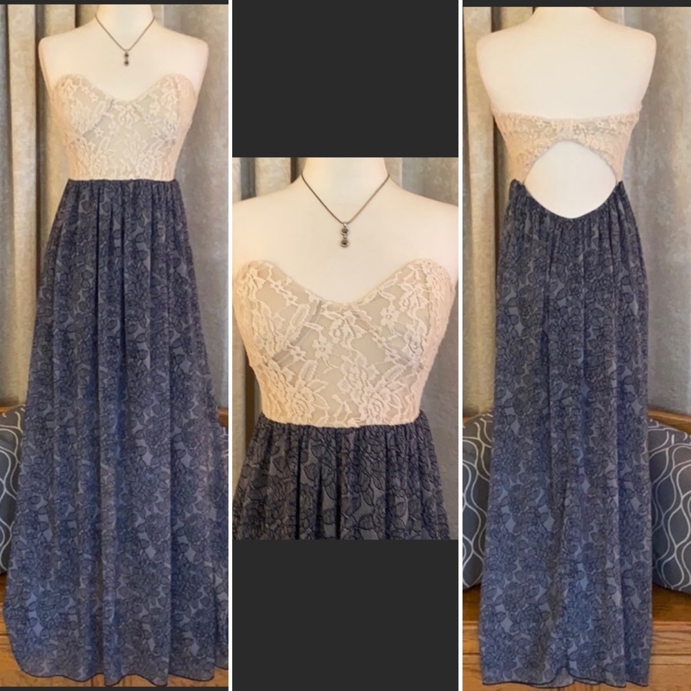Trac Maxi Dress Lace Bodice Strapless Backless